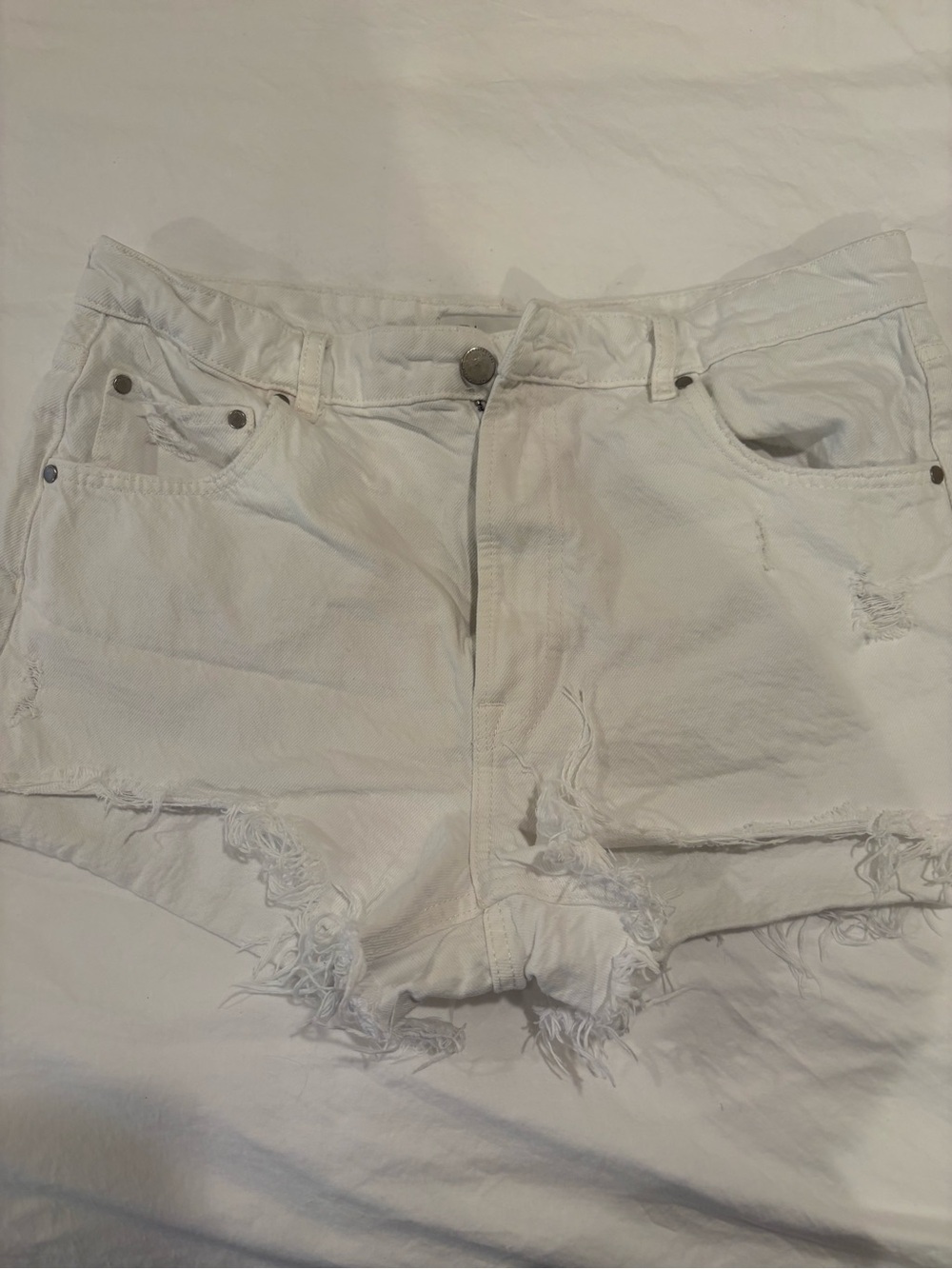 Zara White Distressed Denim Shorts Size 12